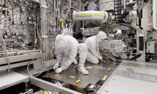 ASML's "NXE:3800E" EUV lithography tool; next year the company will introduce a more productive version of the equipment, while high-NA developments continue apace. Photo: ASML.